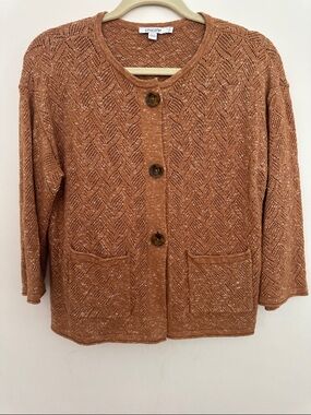 Chico's Open-Knit Button Front Cardigan.